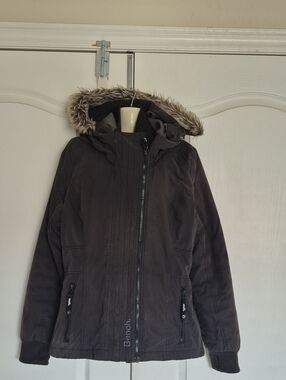 Bench Women's Dark Black Faux-Fur Trim Winter Jacket